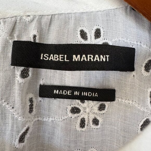 Isabel Marant White Embroidered Eyelet Lace Asymmetric Boho Mini Dress Size 42 - Picture 15 of 17